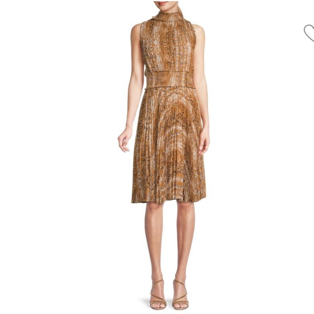 Nanette Lepore Snakeskin Print Pleated Midi Dress Women’s Size 8 NEW